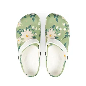 Floral Garden EVA Clogs — Lightweight Green Daisy Slip‑Ons