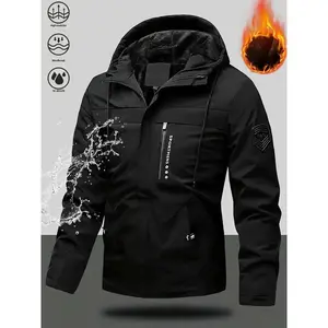 Men's Fleece Lined Hooded Jacket, Multi-Pocket Design, Winter Warm Workwear Style, Thickened Hooded Sports Jacket Outerwear