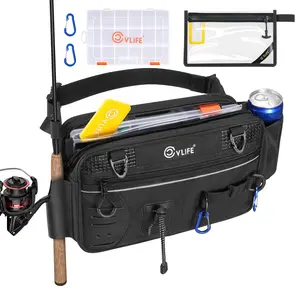 CVLIFE Fishing Tackle Bag Waist Pack with Rod Holder, Water Resistant Fanny Pack Includes 3600 Tackle Box, Waterproof Pouch & Carabiners, Convertible Sling Bag with Net Holster for Gear