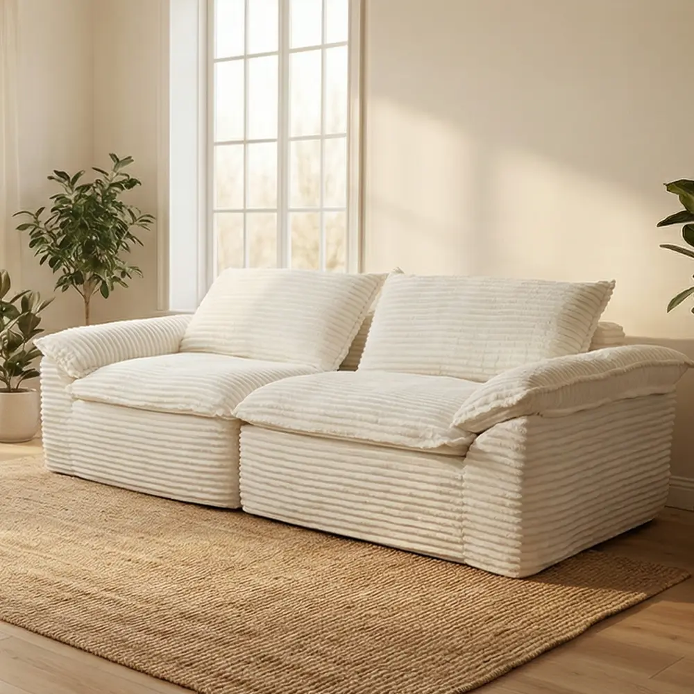 71-in Corduroy Cloud Loveseat Couch - Modern Adjustable Upholstered Deep-Seat Indoor Sofa, Fixed Arms, Classic Durable Design, No Assembly, Space-Saving Tufted, Spring Support, Soft Plush In-A-Box, Ideal for Living Room, Apartment Small Space Furniture