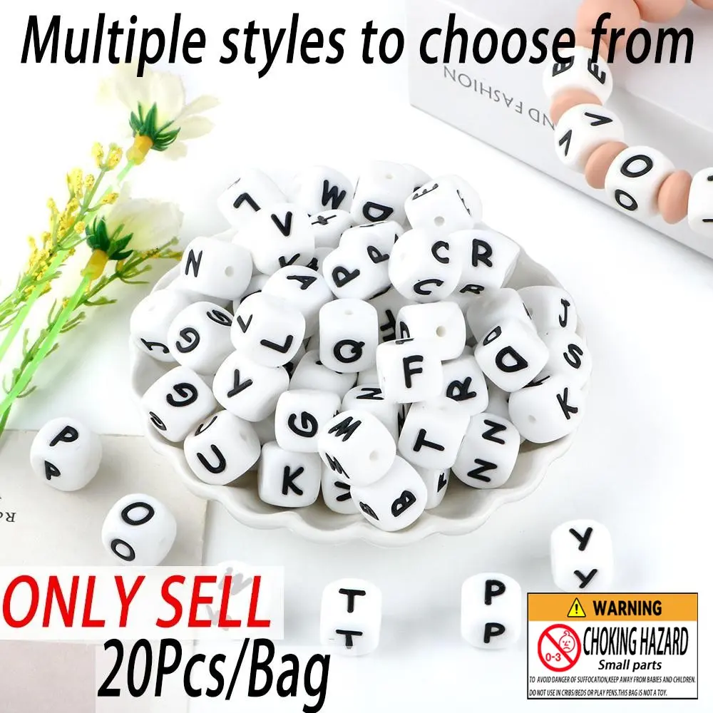 Letter Pattern Silicone Beads, 20pcs/Set 12mm, DIY Craft Beads for Jewelry Making, Bracelet Necklace Earrings Pendant Supplies, Bead Assortment Kit, Bead Kits