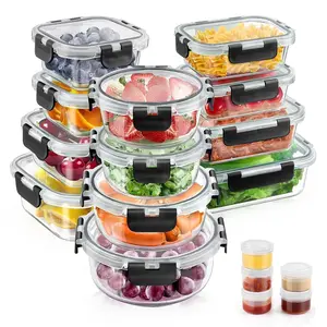 34pcs Glass Food Storage Containers with Lids Set, Airtight Meal Prep Containers (17 Containers & 17 Lids)