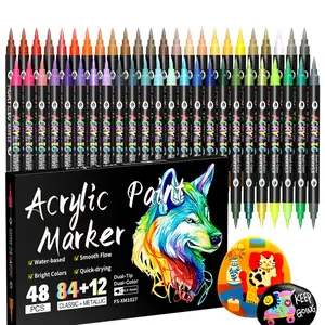 Acrylic Paint Markers, 96 Colors, Liquid Acrylic Markers, Dual Tips Dual Color Pens for Rock Painting, Canvas, Wood, Glass, Ceramic, Fabric, Plastic, Egg & Scrapbook, Art Marker Set