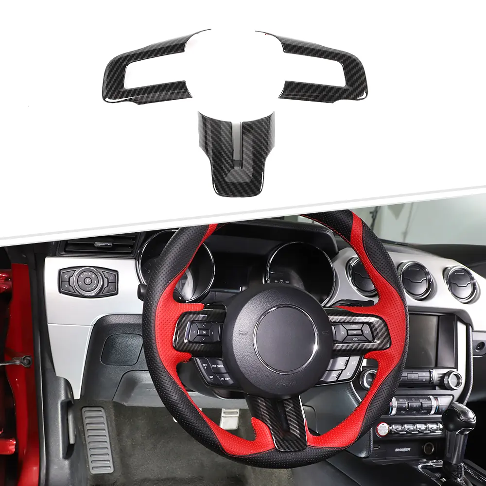 Red Steering Wheel Moulding Cover Trim Kit for 2015-2023 Ford Mustang, 3-Piece, DIY Install, UV Resistant, Durable Insert Protector, Car Interior Accessories, Auto Accessories Interior, Car Decoration, Affordable Automotive Sticker, Father's Day Gift, Car