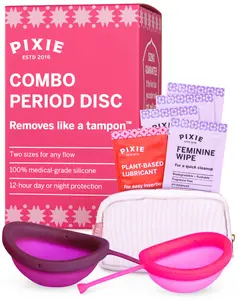 Pixie 2 Menstrual Discs for Feminine Care - 100% Medical-Grade Silicone - Ranked 1 for Softest Reusable Period Disc - Removes Like a Tampon - Wear 12 Hours - Capacity of 5 and 7 Tampons