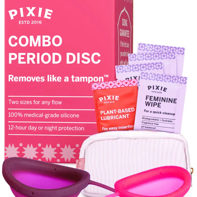 Pixie 2 Menstrual Discs for Feminine Care - 100% Medical-Grade Silicone - Ranked 1 for Softest Reusable Period Disc - Removes Like a Tampon - Wear 12 Hours - Capacity of 5 and 7 Tampons