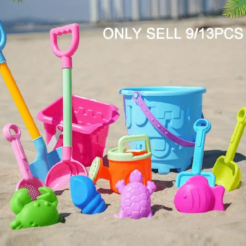 Beach Sandpit Toy Set, Sand Play, Digging, Imaginative, Includes Large Round Castle Bucket, Sandcastle Molds, Big Shovel, Random Colors, Perfect for Kids Beach Travel Adventure
