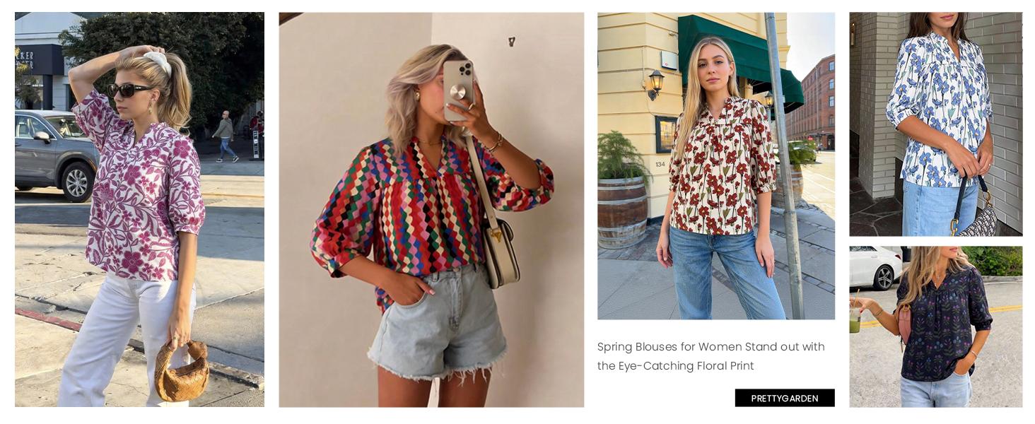 PRETTYGARDEN Women's Summer Floral Blouses Dressy Casual Half Sleeve V Neck Going Out Boho Tops Spring Fashion Clothing PRETTYGARDEN Women's Summer Floral Blouses Dressy Casual Half Sleeve V Neck Going Out Boho Tops Spring Fashion Clothing