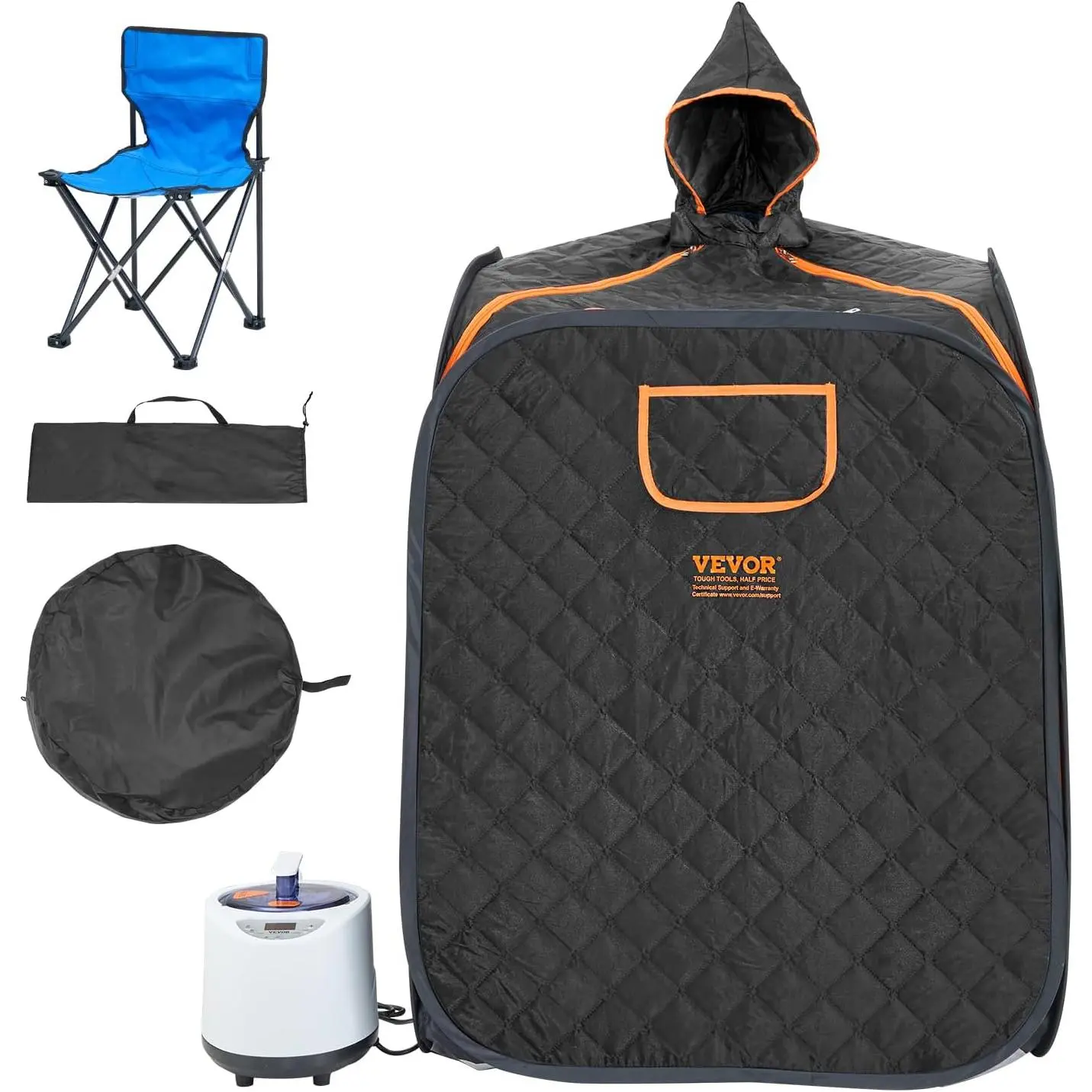 VEVOR Portable Personal Steam Sauna Spa Tent with 1200 Watt Steam Generator, with Chair & Storage Bag, Home Therapeutic Sauna Blanket for Detox Relaxation, Time & Temperature Remote Control, Black