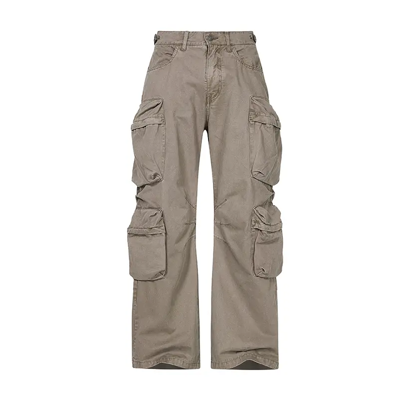 FAIABLE Unisex Vintage Cargo Denim Pants Washed Work Pants Loose Fit Utility Pocket Trousers Streetwear Y2K Baggy Jeans for Men Women
