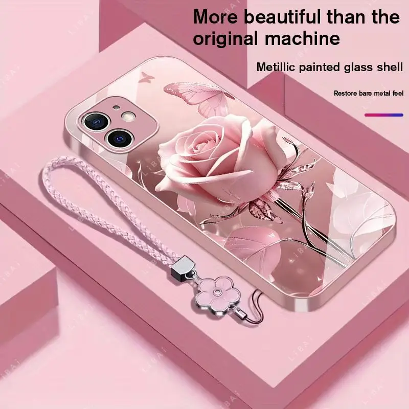 Suitable for [iPhone 12] high-end phone case，a beautiful four-leaf clover lanyard is included,exquisite and high-end design,a variety of colors are available for you to choose from YM99