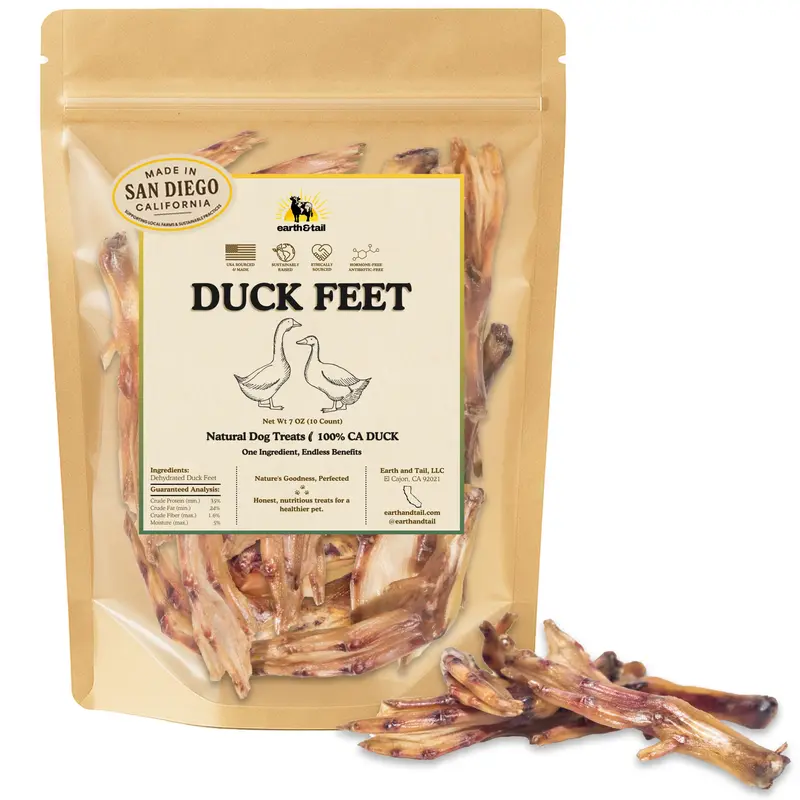 Earth & Tail Duck Feet Dental Treats for Dogs - Single Ingredient, All Natural, Air-Dried, Human Grade USA Made Dog Chews