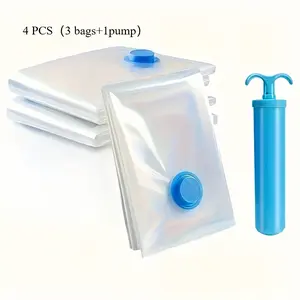 4-Piece set of 3 oversized vacuum storage bags plus 1 Portable Hand Pump, space saving, airtight compression, dust and moisture proof, suitable for clothes and bedding, ideal for dormitories, closets and moving