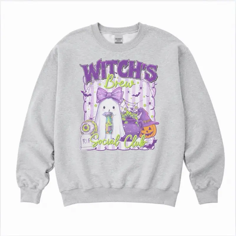 Witch's Brew Social Club Sweatshirt - Ash Grey - Sublimation - Spooky - Unisex Jersey Sweatshirt