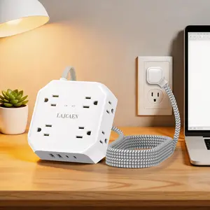 Surge Protector Power Strip-5ft Braided Extension Cord with 8 Outlets with 4 USB (2 USB C) Charging Ports, Flat Plug Multi Plug Outlet，Desk Charging Station for Home Office, College Dorm Room Essentials