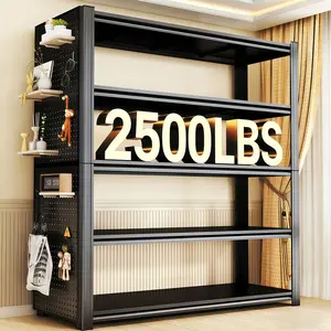 77.4"H Garage Shelving Unit, 5-Tier Heavy-Duty Shelving, 2,500-lb Garage Storage Racks, Industrial Shelving, Featuring Reinforced Double-Wall Uprights, Suitable for Garages, Warehouses, and Basements, Black