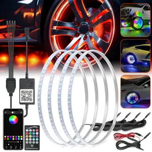 4PCS RGB LED Wheel Ring Lights Kit - Bluetooth App & Remote Control, Waterproof Rim Lights for Trucks, ATVs, Car Accessories