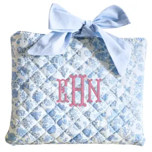 Monogrammed Bible Cover with Embroidered Monogram Blue Floral Design Dustproof Tie Bow Fabric Storage Organizer Durable Organiser for Books - Personalized