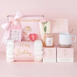 Birthday Gift Basket for Women: Happy Birthday Gifts Box Ideas for Best Friends Unique Pink Self Care Set with Blanket for Her Mom Sister Daughter
