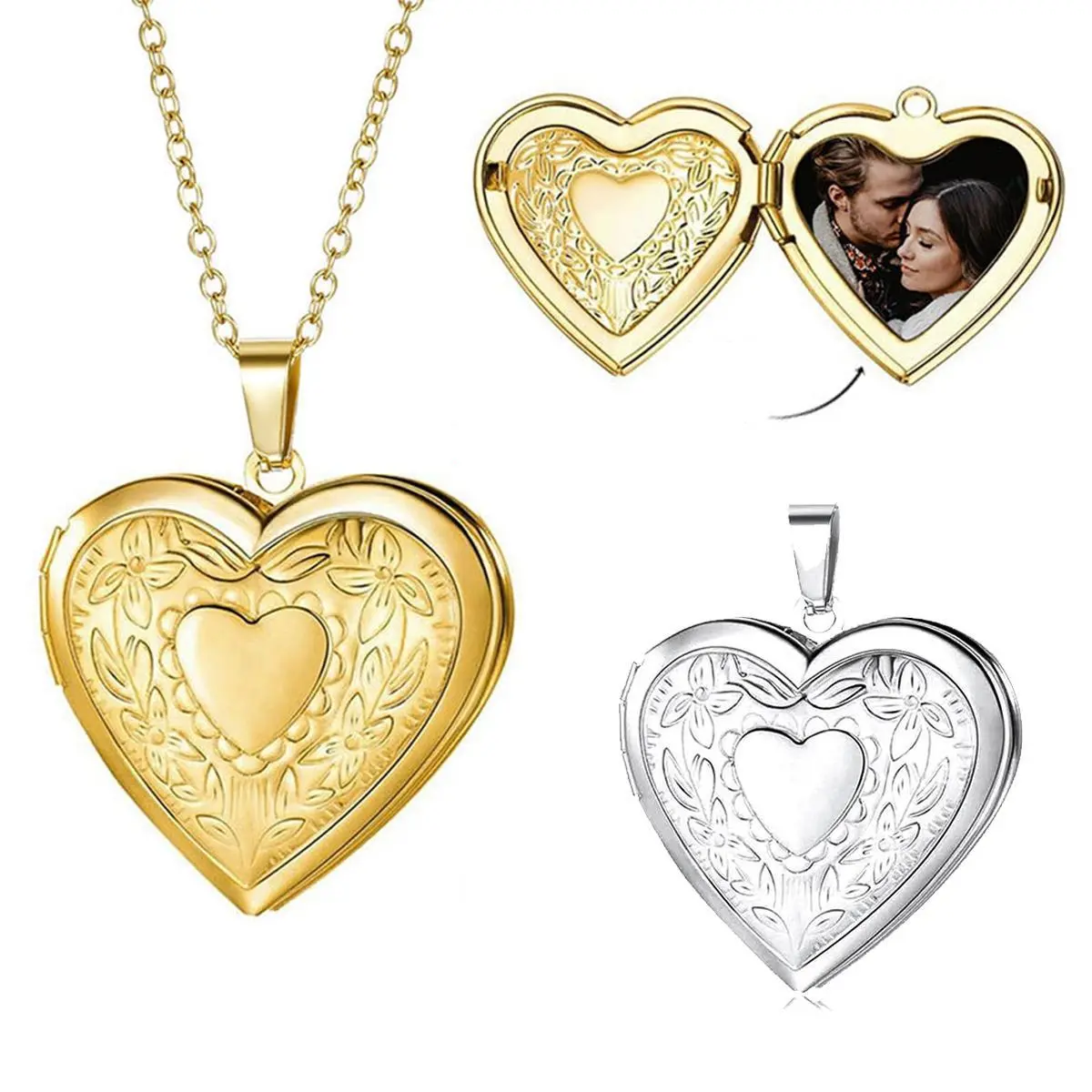 Unisex Stainless Steel Heart Locket Necklace - Openable Heart Shaped Photo Frame Photo Box, Multifunctional Stainless Steel Jewelry for Anniversary Gifts