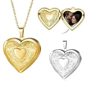 Openable Heart Shaped Photo Frame Photo Box Necklace Multifunctional Jewelry Stainless Steel Silver Golden Unisex Anniversary Gift