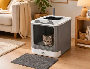 Foldable Enclosed Cat Litter Box - Top Entry, Pull-Out Tray, Odor Control, Anti-Tracking, Space-Saving, Easy-Clean Design for Indoor Cats