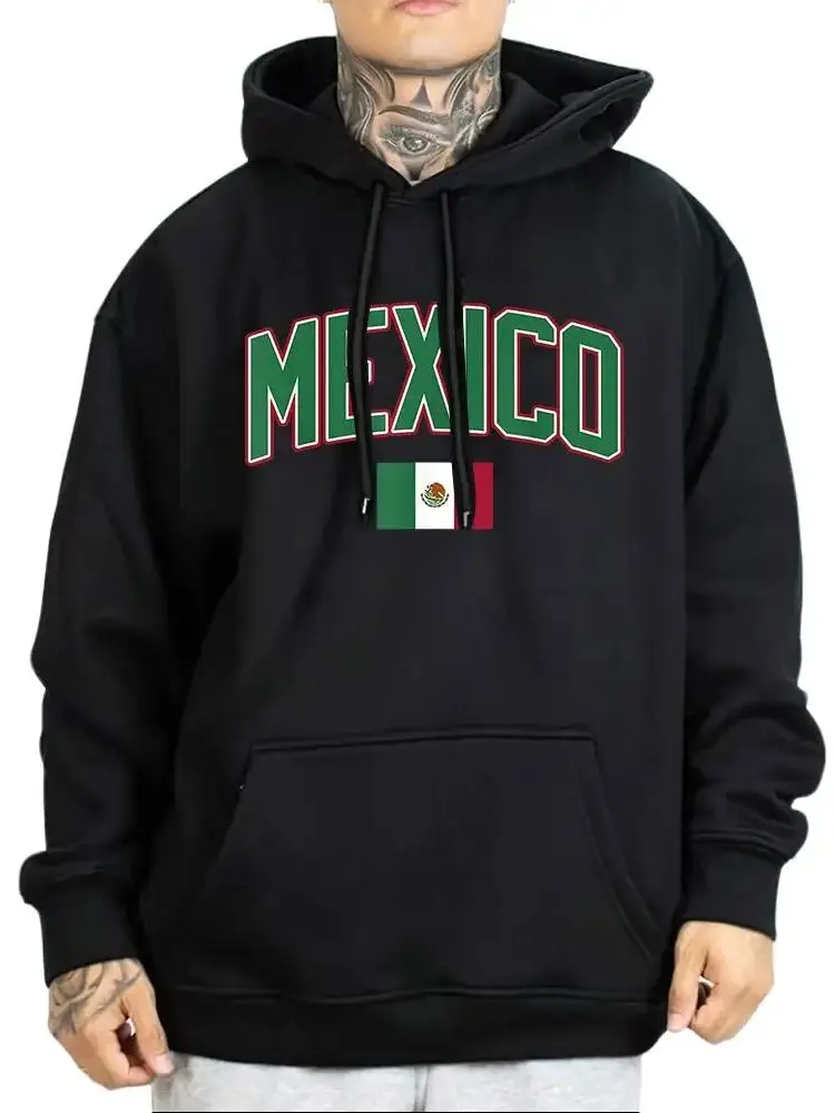 Mexican Style Vintage Flag Graphic Tee for Men & Women Oversized Medium Heavy Polyester Sweatshirt Loose Fit Casual Streetwear BX5 Unisex Hoodie