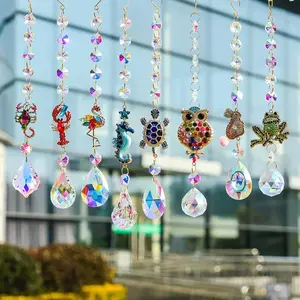 Bohemian Animal Sun Catcher Crystal Hanging Ornament, Turtle Flamingo Owl Frog, Window Garden Home Decor Hanging Decorations, Wedding Christmas Gift