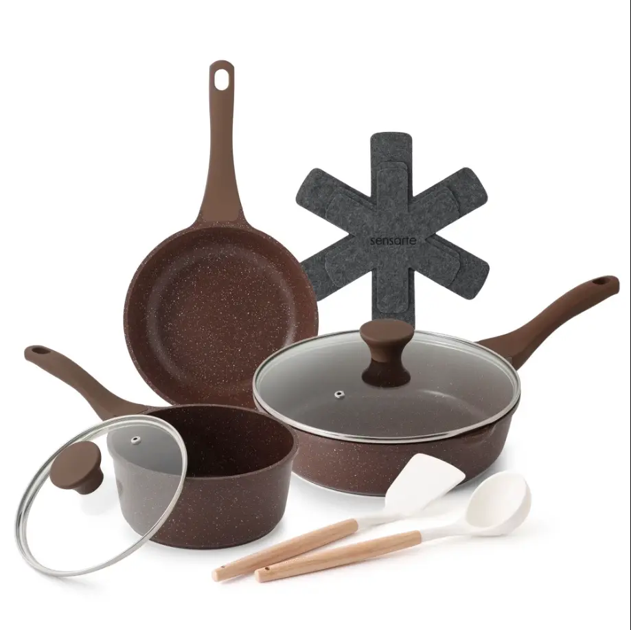 SENSARTE Ceramic Pots and Pans Set 10-Piece, Nonstick Cookware Set with Stay-Cool Handles, Induction Compatible, Dishwasher Safe, Stackable, Blue