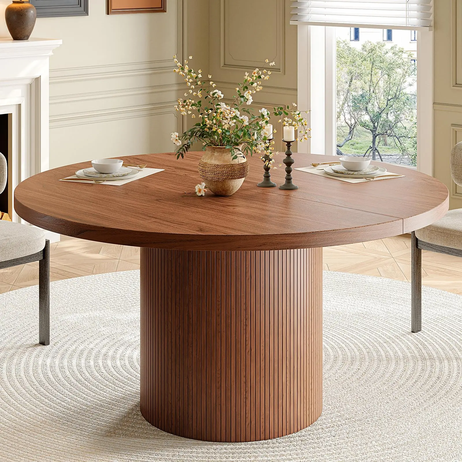 【SummerFinds】ONBRILL 47 Inch Round Dining Table for 4, Circle Kitchen Table with Wood Strip Base, Modern Farmhouse Dinner Tables for Kitchen, Living Room,dorm essentials,home decor