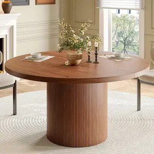 ONBRILL 47 Inch Round Dining Table for 4, Circle Kitchen Table with Wood Strip Base, Modern Farmhouse Dinner Tables for Kitchen, Living Room