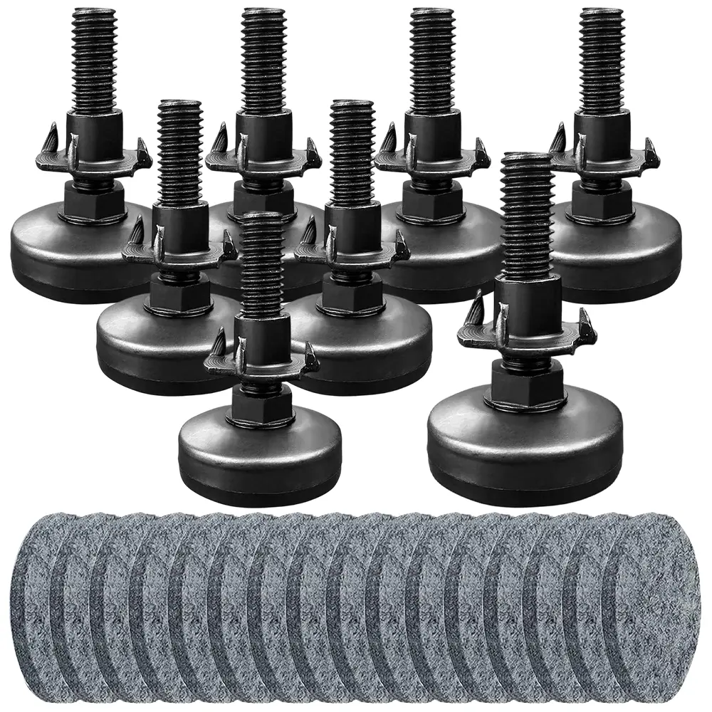 8-Pack Adjustable Height Heavy-Duty Furniture Levelers, 3/8-16 Thread T-Nut Kit, Large Black Base Table Feet for Cabinets Sofas, 1320LBs Load Capacity, Floor Protection Car Repair Assembly Tools