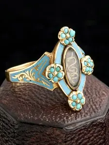 Vintage Turquoise Drop Geometric Rhombus Ring, Retro Party Vacation Personality Design Ring, Unique Jewelry for Special Occasions