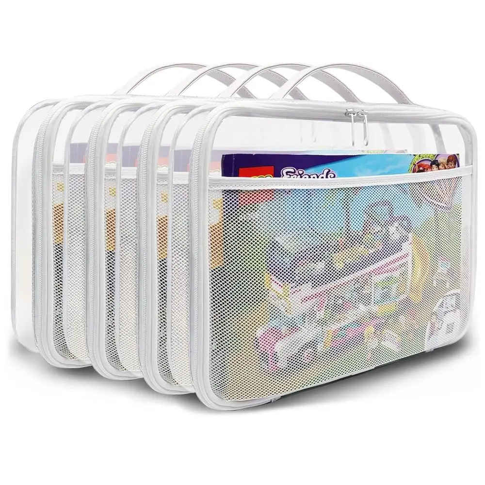 4Pcs PVC Toy Storage Organizer with Zipper, Name Tag & Manual Pocket, Clear Durable Case for Blocks, Clay, Board Games, Travel (12.4"L x 2.36"W x 9.45"H) - Home Improvement.