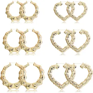 Fansilver 6-10 Pairs Bamboo Earrings Set Hollow Casting Hip-Hop Large Bamboo Earring For Women Oversize Hoop Earrings Set Fashion Jewelry Summervibes