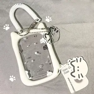 Cute Cat Design Photo Card Holder, 1 Count Transparent Acrylic ID Card Holder, Keychain for Office School Student