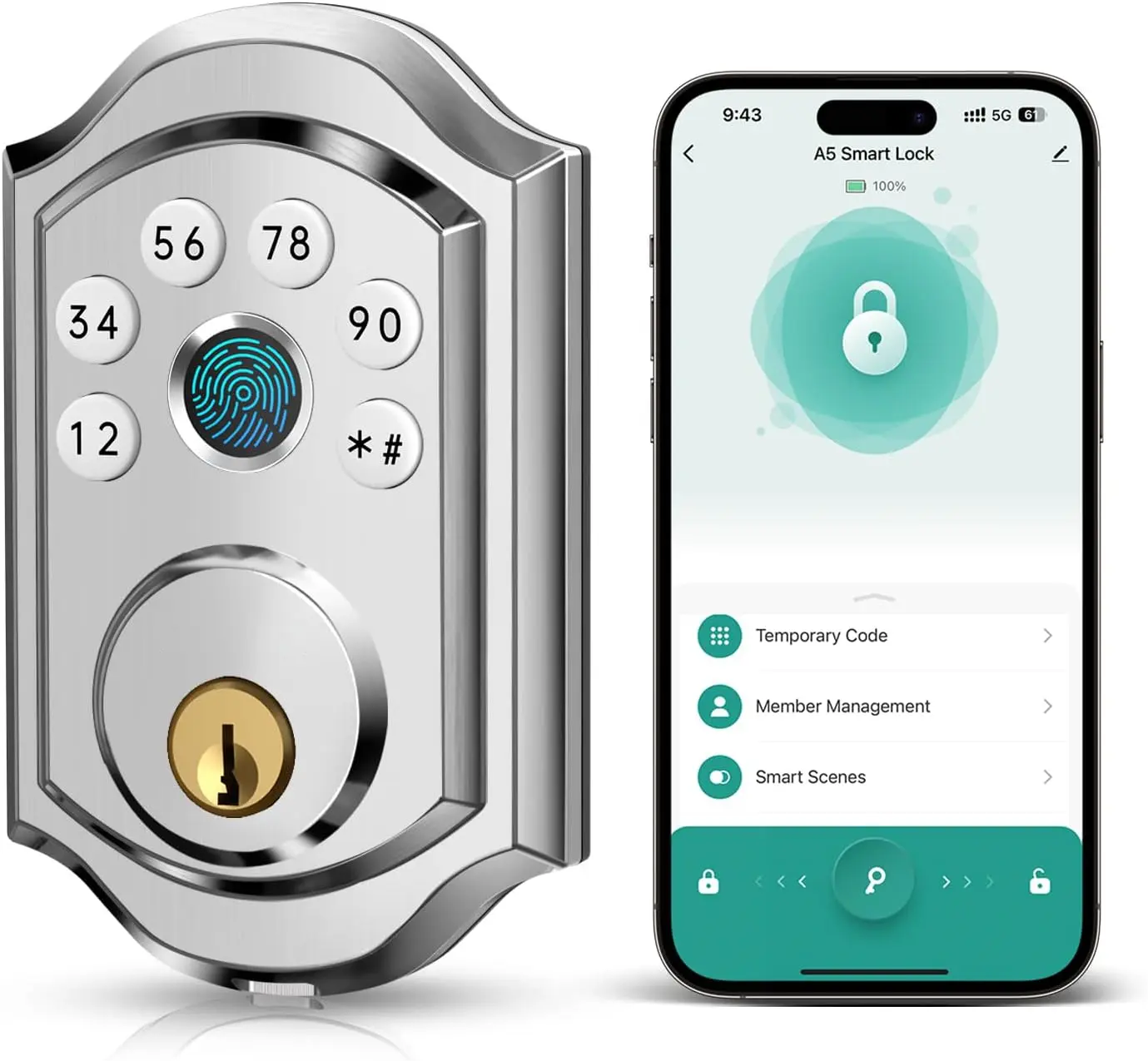 Smart Front Door Lock with Fingerprint Electronic Digital Bluetooth Deadbolt, Keypad Code, App, Alexa, Auto Lock for House Apartment
