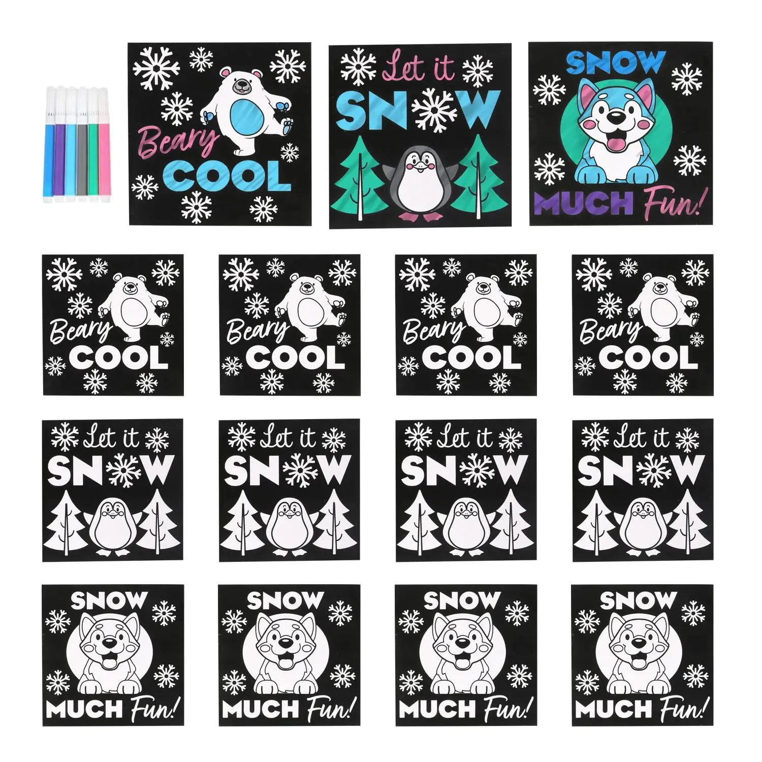 Oriental Trading Color Your Own Winter Animals Fuzzy Posters with Markers – 8" x 8", 16 Pieces