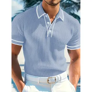 Men'S Polo Shirt with a Color-Blocked Design, Featuring a Short-Sleeve Button-Up Collar, Perfect for Summer Casual Wear