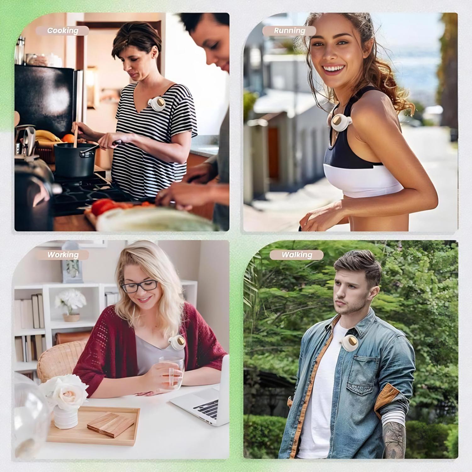 Portable USB Rechargeable Small Hands-free Fan Whirlwind Bladeless Fan 3-Speed Suspended Collar Waist Rotatable Fans for Outdoor Travel Office Travel