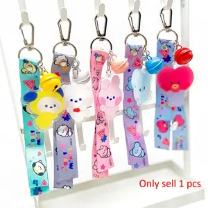 1 Piece,KPOP Keychain, Cute Cartoon Anime Key Chain,Ribbon Bell Bag Charm, Car Home Decor, Fashion Accessory,Birthday Gift,Celebrity Merchandise