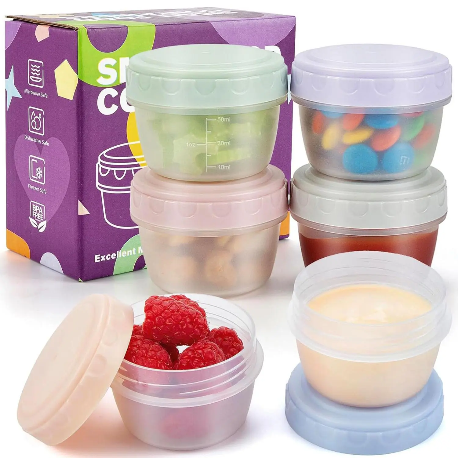 6-Pack Classic Colors BPA-Free Plastic Salad Dressing Containers, 2.7 oz Portable Leak-Proof Reusable Lidded Food Storage for Lunchboxes & Travel, Colored Plastic Food Preservation Solutions, Bpa Free Food Storage, Colored Plastic Food Storage