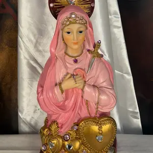 Erzulie Freda/Our Lady of Sorrows Statue Pink with Gems 11 Inches