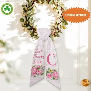 Floral Monogram Wreath Sash, Personalized Mom Ever Ribbon, Custom Door Decor