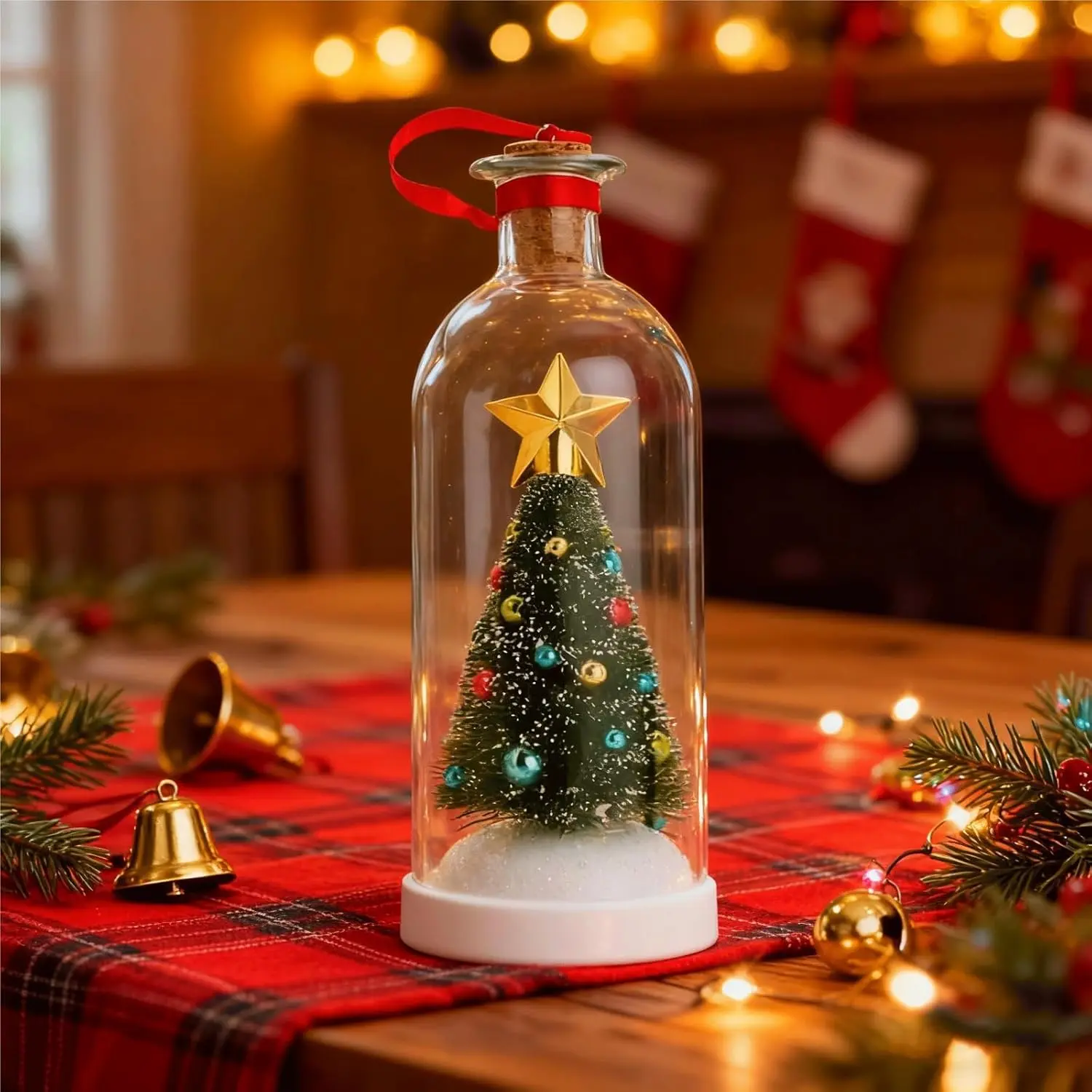 Recordable Christmas Tree Message in a Bottle Ornament, Voice Recording Holiday Keepsake with Playback, Snowy Scene Glass Bottle Decoration for Tree and Home