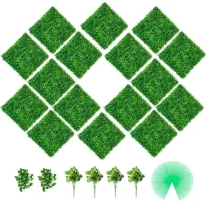 VEVOR Artificial Boxwood Panels, 16 PCS 20\"x20\" Boxwood Hedge Wall Panels, PE Artificial Grass Backdrop Wall 1.6\", Privacy Hedge Screen for Decoration of Outdoor, Indoor, Garden, Fence, and Backya