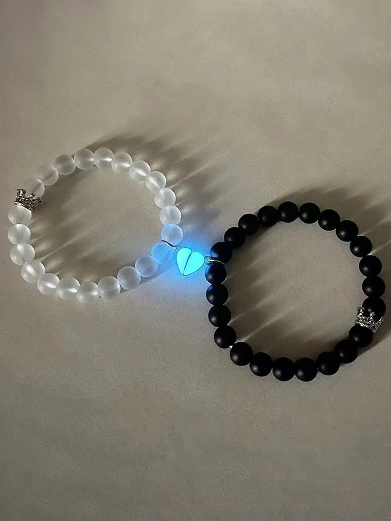 Couple Crown Heart Magnetic Luminous Design Matching Couple Beaded Bracelet (1 Pair), Beaded Bracelet Sets, Jewelry for Party, Daily Clothing Decor, Couple Bracelet Set, Pretty Bracelet, Accessories, Matching Heart Bracelets
