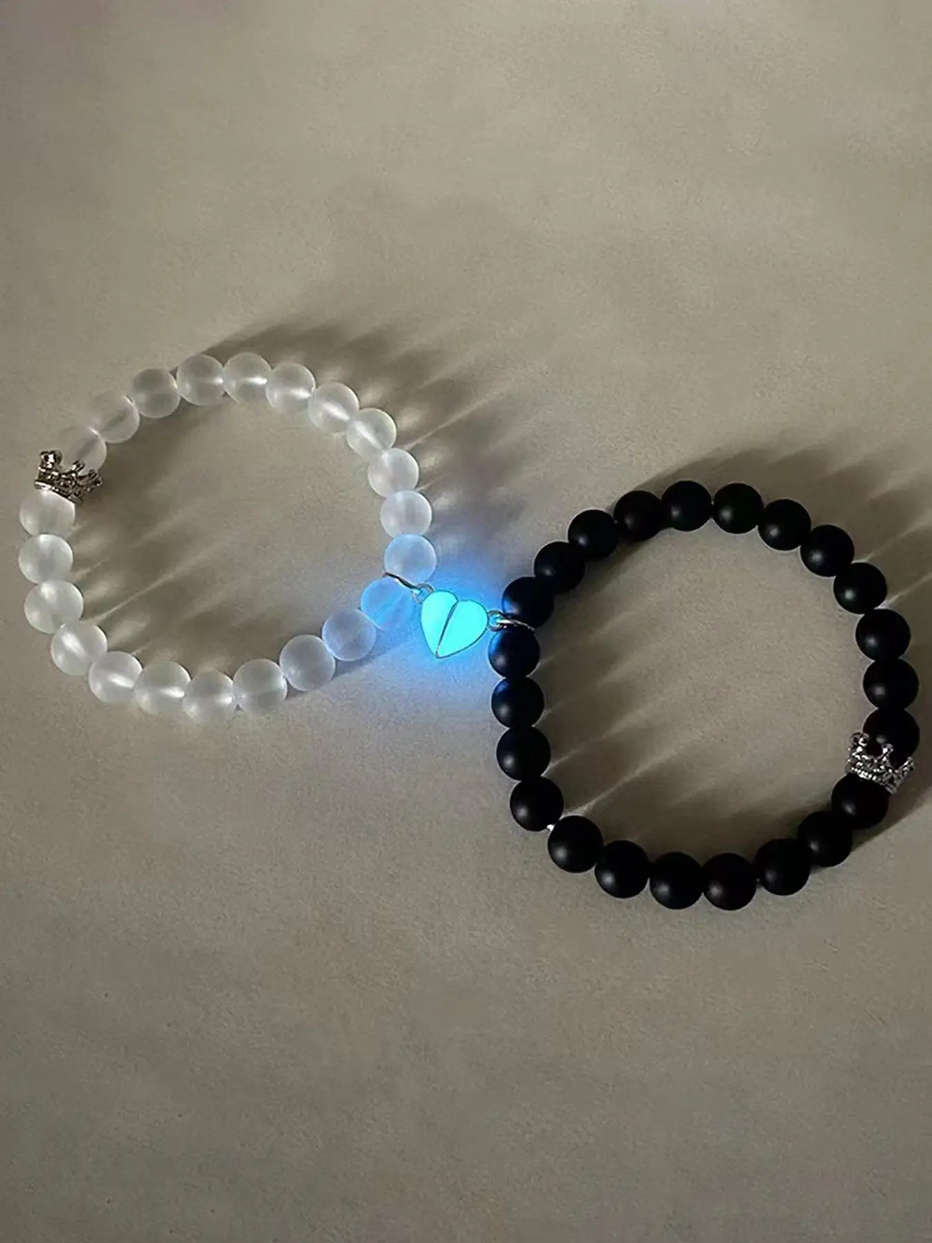 Couple Crown Heart Magnetic Luminous Design Matching Couple Beaded Bracelet (1 Pair), Jewelry for Party, Daily Clothing Decor, Jewelry for Birthday Gi