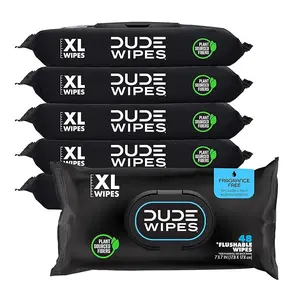 DUDE Wipes - Flushable Wipes - 6 Pack, 288 Wipes - Unscented - Vitamin-E & Aloe Vera for at-Home Use - Toilet Septic and Sewer Safe
