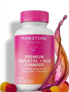 Pink Stork Premium Prenatal Gummy Vitamins for Women - 1 Month Supply with Folate Vegan DHA & More 60 Gummies Assorted Fruit Flavors - Plant Based Supplement